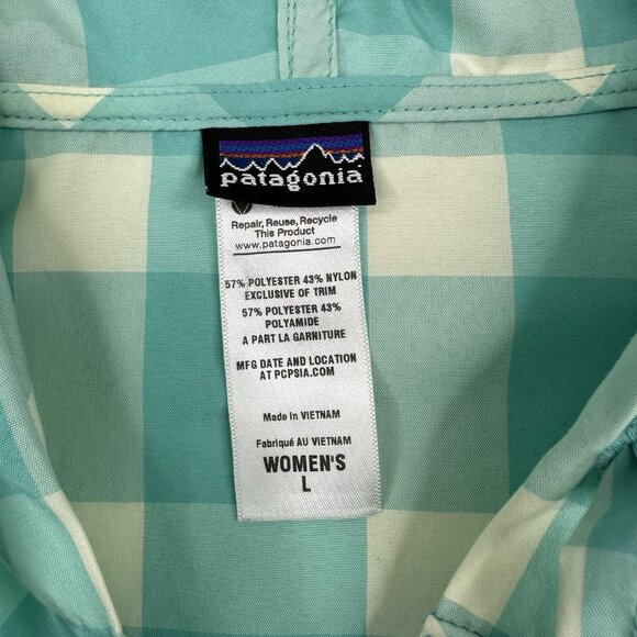 Patagonia Women's Nile Blue Plaid Sun‎ Windbreaker UPF 40 Jacket L/C43 - Picture 10 of 16